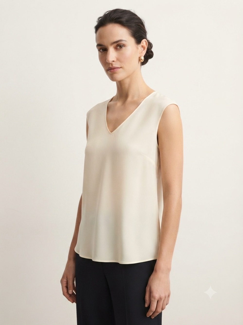 J Crew Cream Capped Sleeveless V-Neck Top